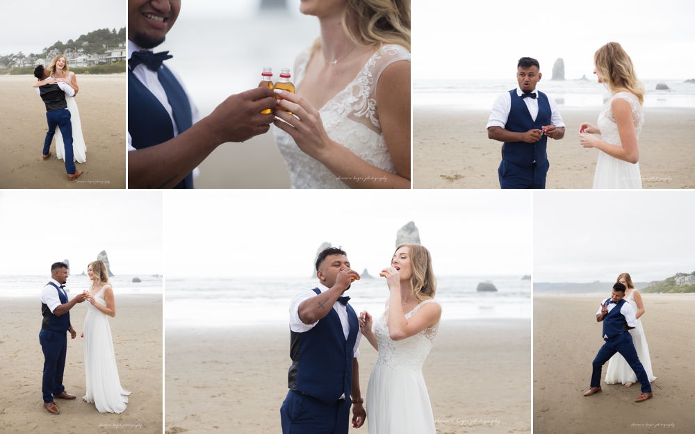 cannon beach wedding in front of haystack rock