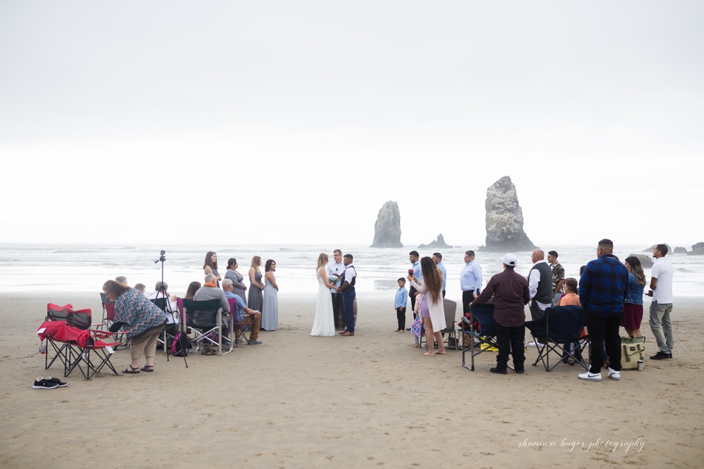 cannon beach wedding in front of haystack rock