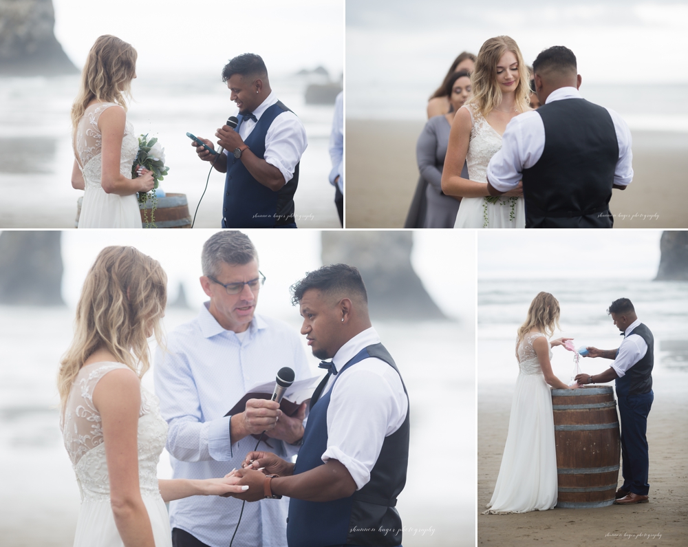 cannon beach wedding in front of haystack rock