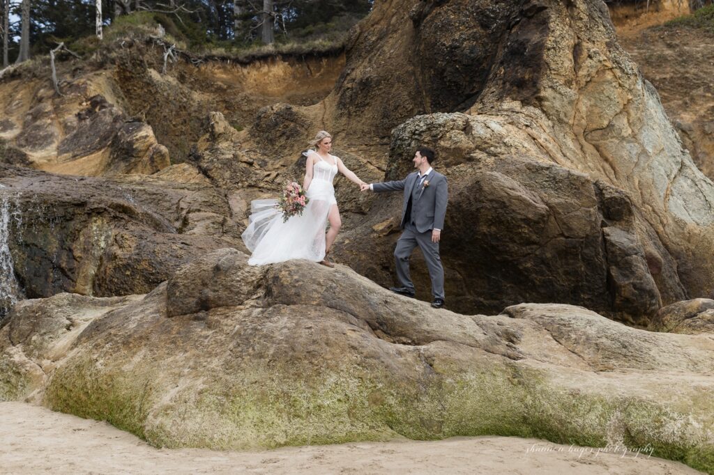 spring elopement photos at cannon beach oregon