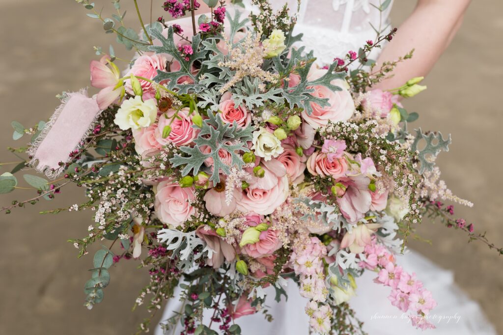 spring elopement bouquet at cannon beach oregon