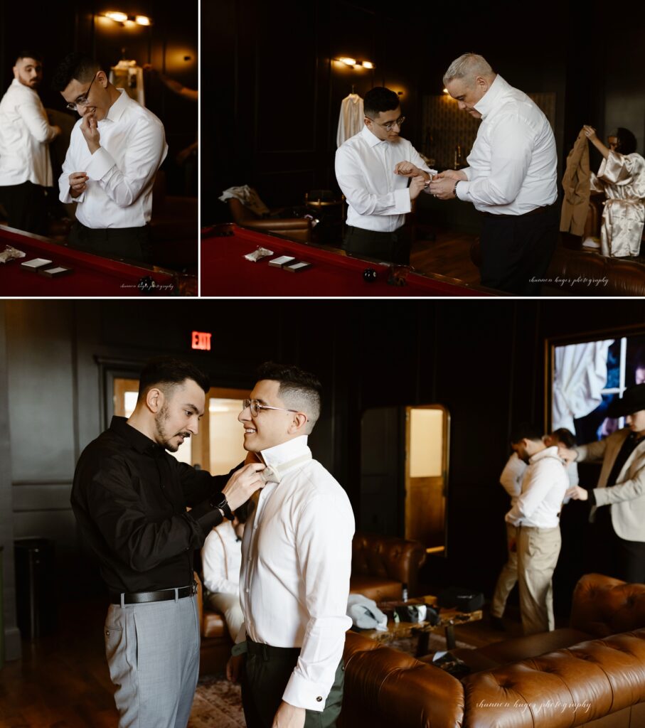 groom getting ready area at the Arc Light wedding venue