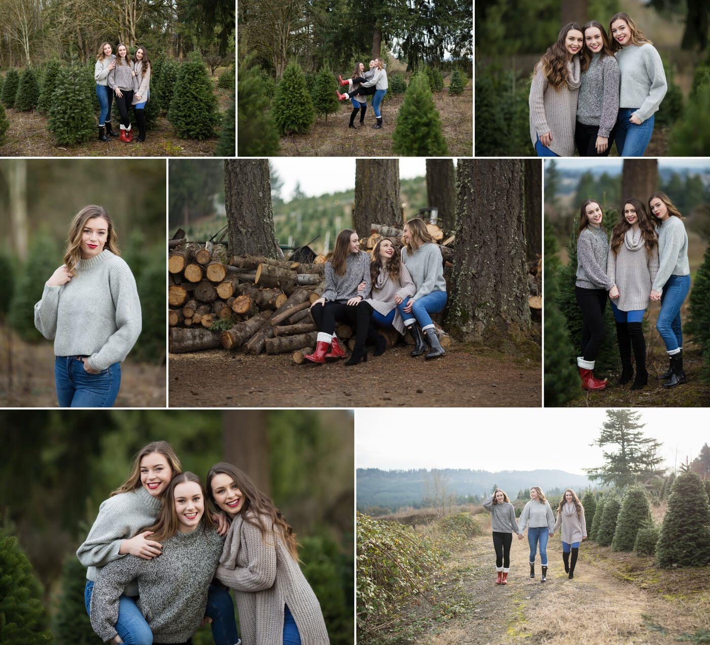 family photos on a christmas tree farm