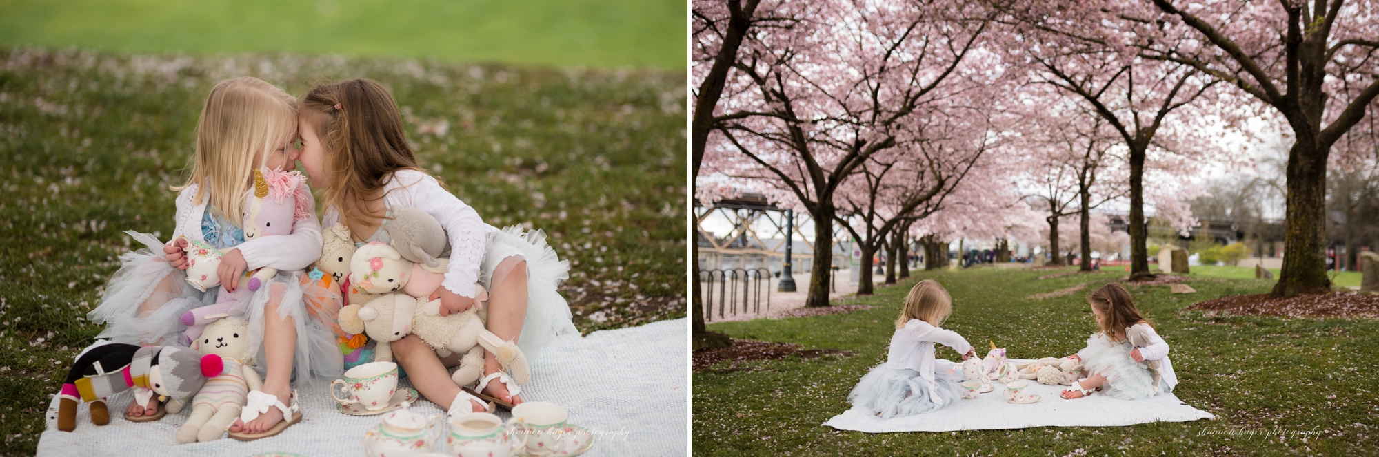 cherry blossom portland family photographer, tea party child photographer