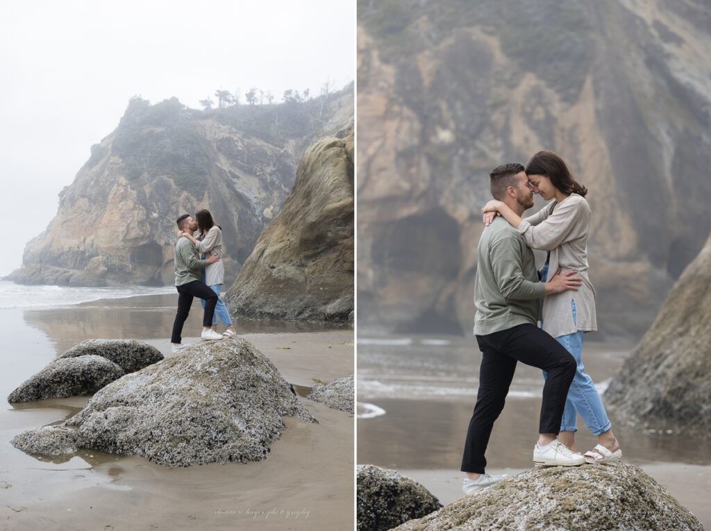 cannon beach wedding proposal on oregon coast