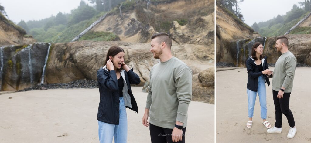 cannon beach wedding proposal at hug point