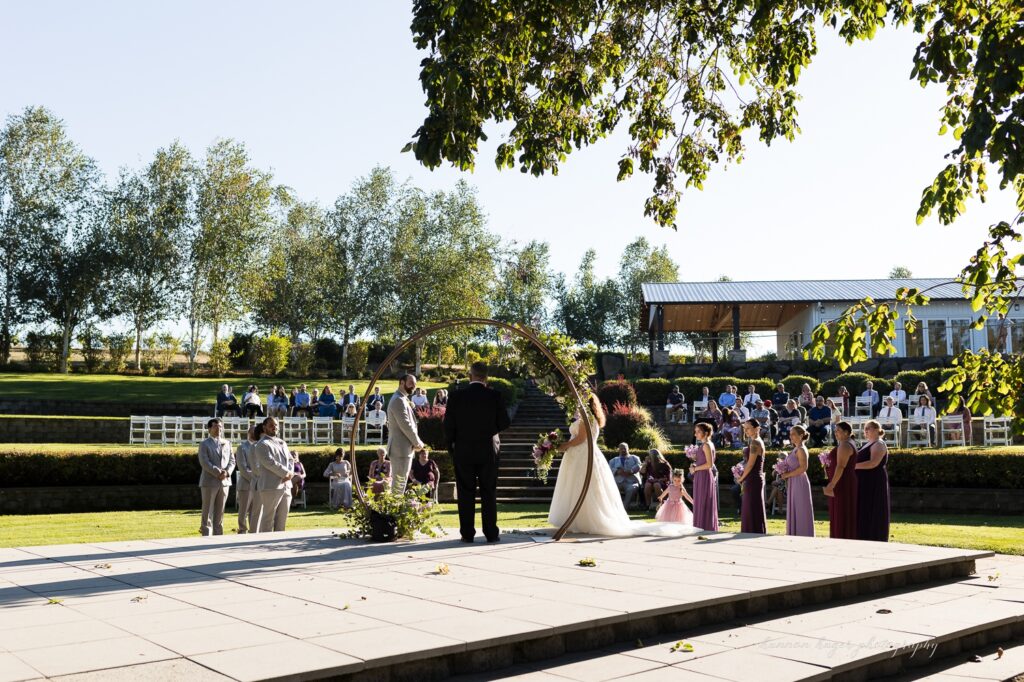 fall wedding ceremony at Aurora Colony Vineyards