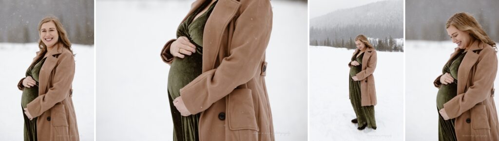 snowy maternity photos at mt hood