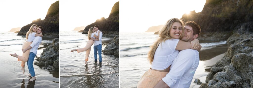 oregon coast family photos with older kids at sunset
