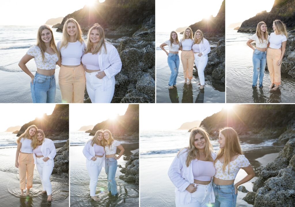 oregon coast family photos with older kids at sunset