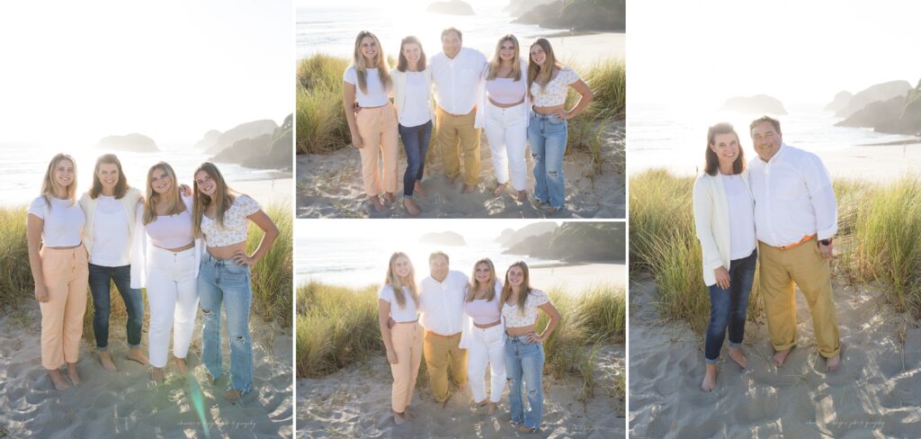 oregon coast family photos with older kids at sunset