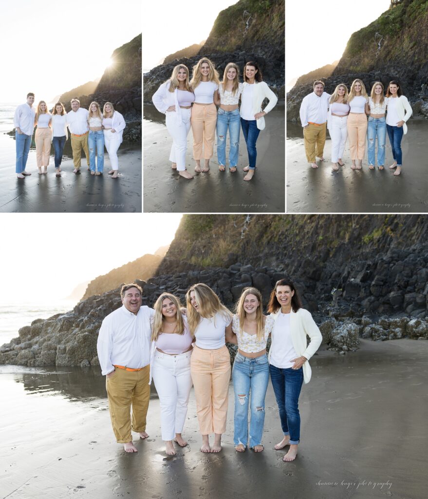oregon coast family photos with older kids at sunset