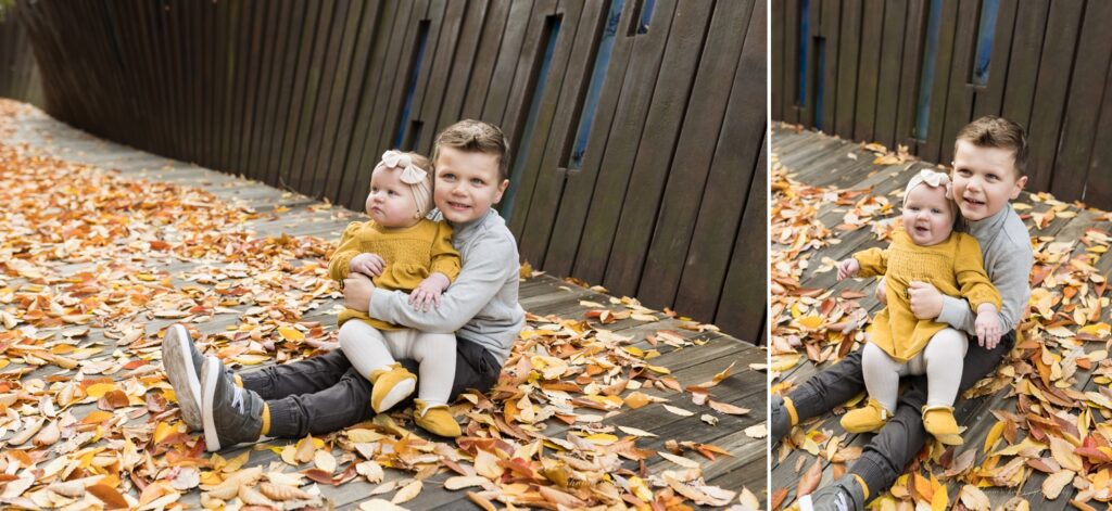 portland fall family photos in the leaves