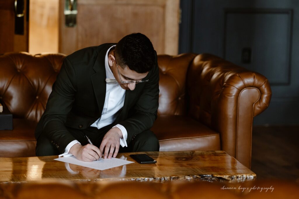 groom getting ready area at the Arc Light wedding venue