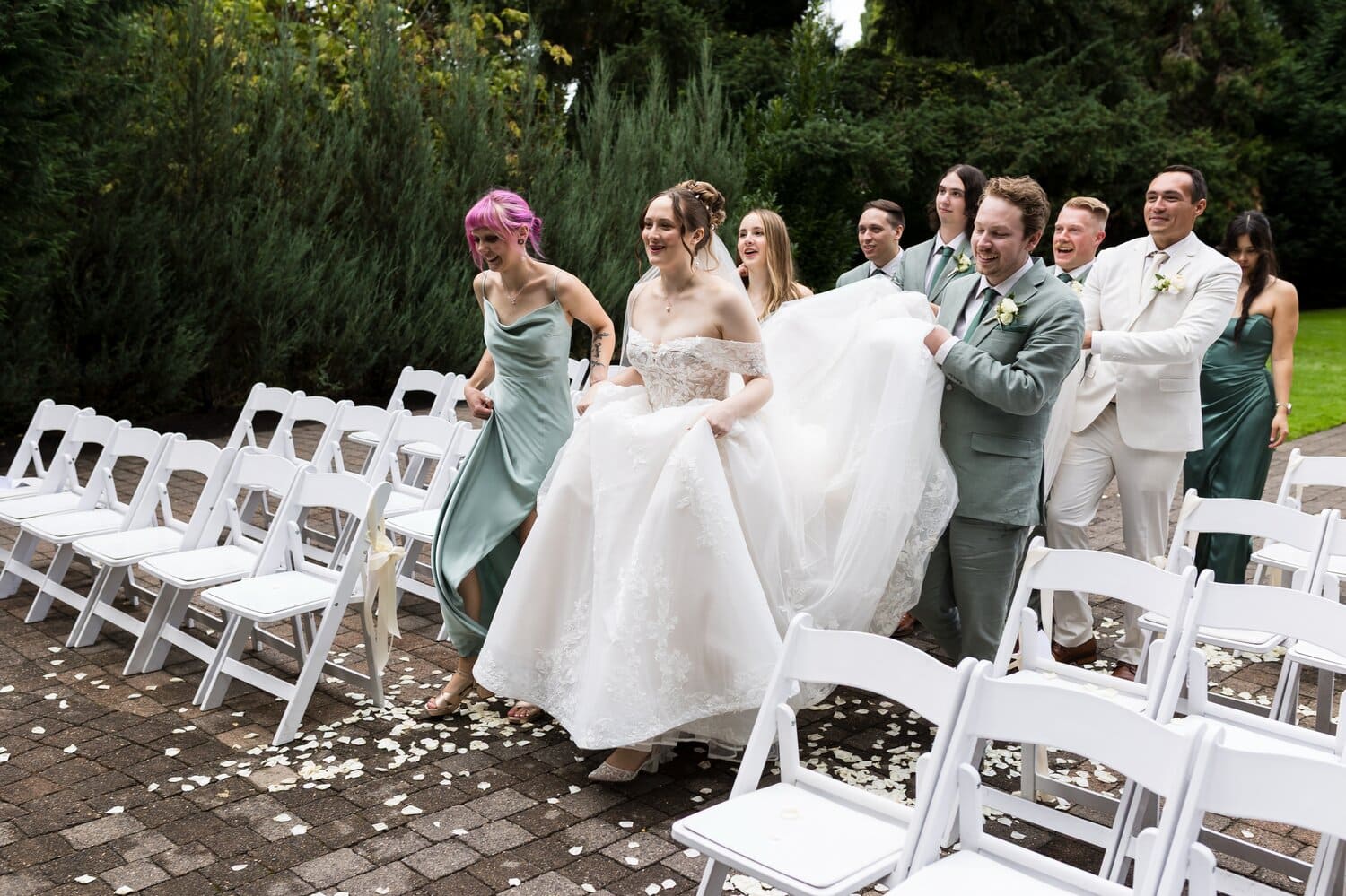 wedding party walking down aisle