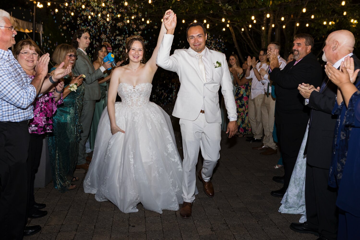 wedding couple bubble exit