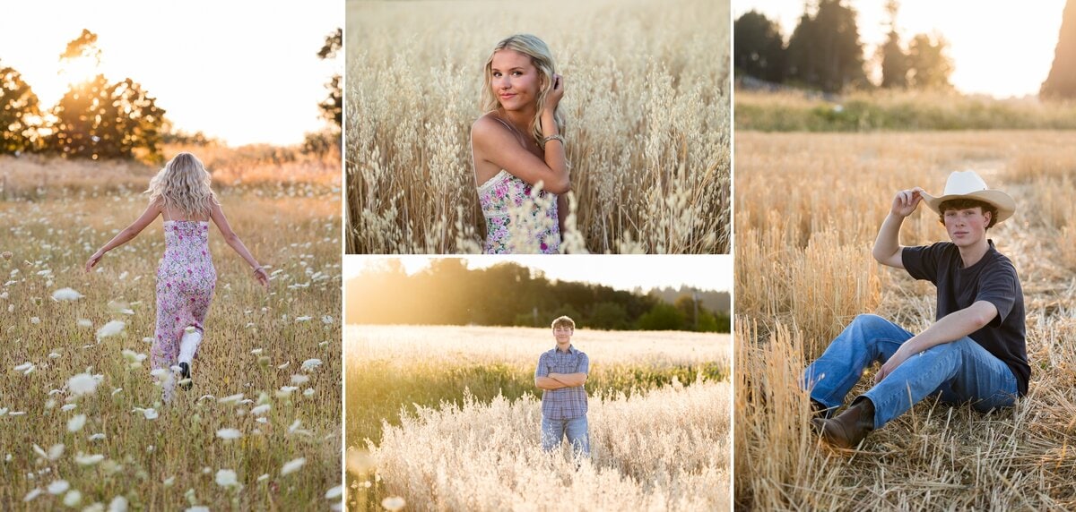 senior photos in an open field
