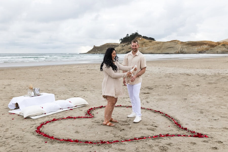 wedding proposal in pacific city on the beach