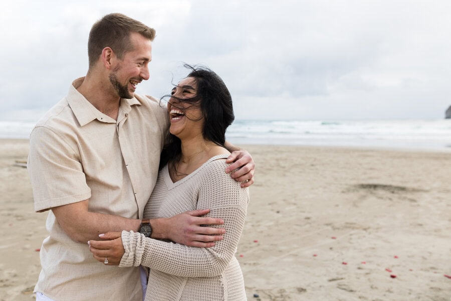 wedding proposal in pacific city on the beach